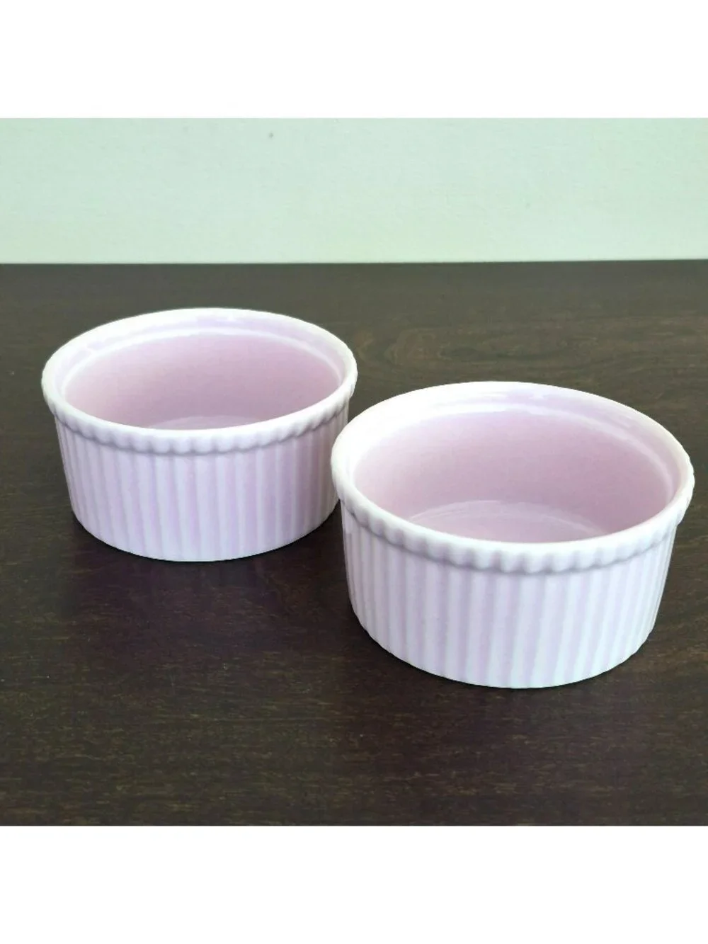 Apilco Lavender Ribbed Ramekin Set, French Porcelain Baking Dishes (Set of 2)